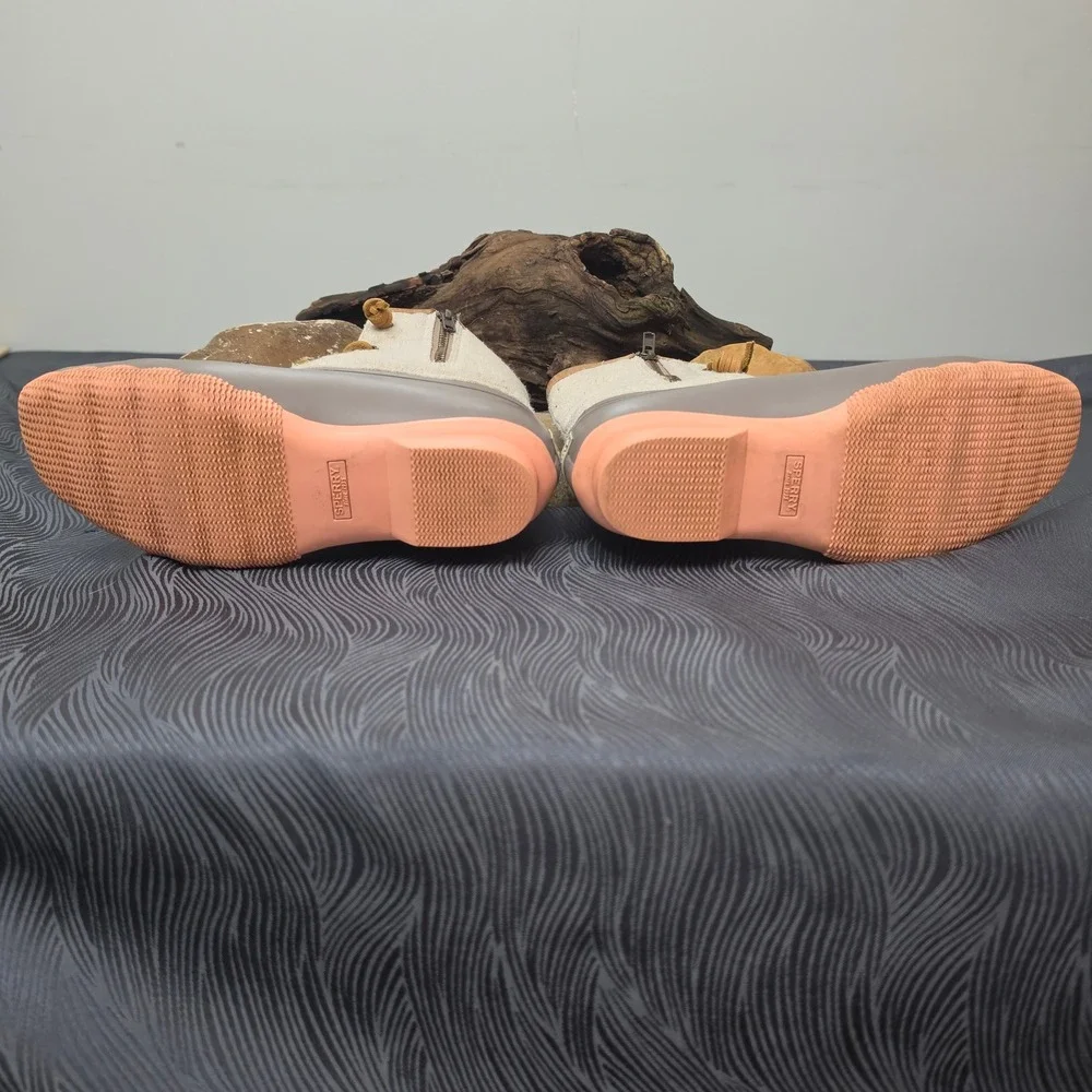 Sperry Saltwater Duck Boots Womens 8  Gray Coral Fleece Lined Waterproof